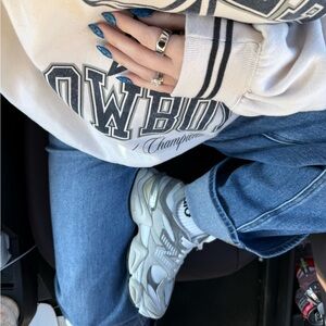 Pink blush blue wide leg maternity jeans